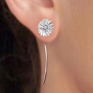Drop Through Silver Chrysanthemum Drop Earrings